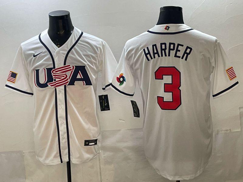 Men 2026 World Cub USA #3 Harper White Game Nike MLB Jersey style 009